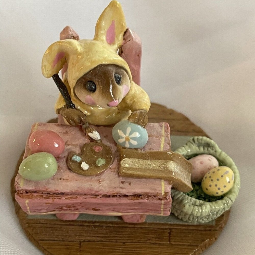 Wee Forest Folk MOUSEY'S EGG FACTORY, WFF# M-175, Retired, Easter Bunny Mouse.